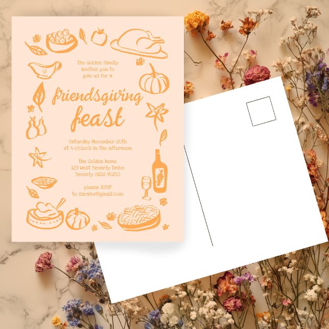 Nyckfull Thanksgiving Vännernas Thanksgiving Midda Vykort (Whimsical Thanksgiving Friendsgiving Dinner Custom Postcard
)
