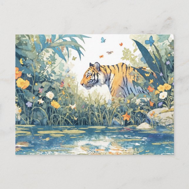 Nyckfull Tiger av Watercolor River Vykort (Framsida)