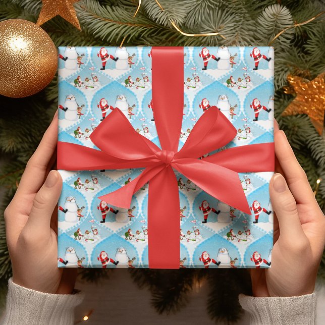Nyckfull tomte som spelar golf, snöman och ren presentpapper (Santa golfs, Snowman watches, Reindeer doubts; A golfer's perfect holiday surprise!)