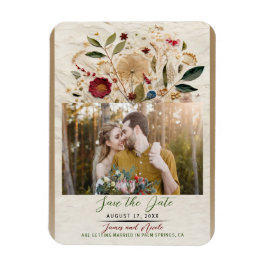 Nyckfull trädgård pressade blommor bohemisk bröllo magnet