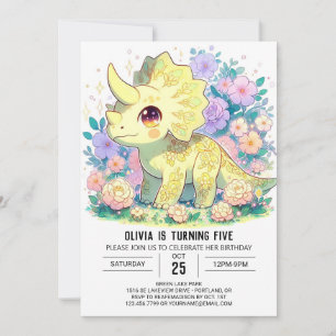 Nyckfull Triceratops Dinosaurie Digital Födelsedag Inbjudningar