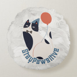 Nyckfull Tuxedo Katt Håll Positiv Runt Kasta Pude Rund Kudde