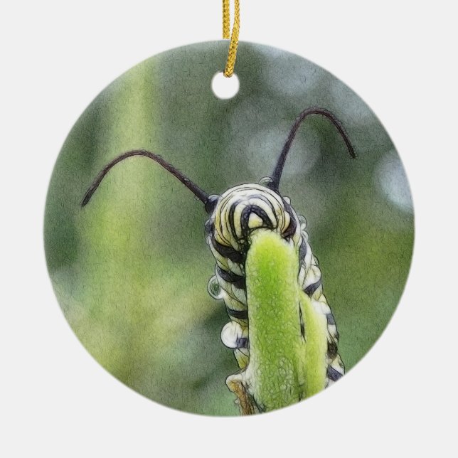Nyckfull ung monarkfjäril Caterpillar Julgransprydnad Keramik (Framsidan)
