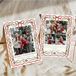 Nyckfull Vågig Band Familjefoto Jul Julkort