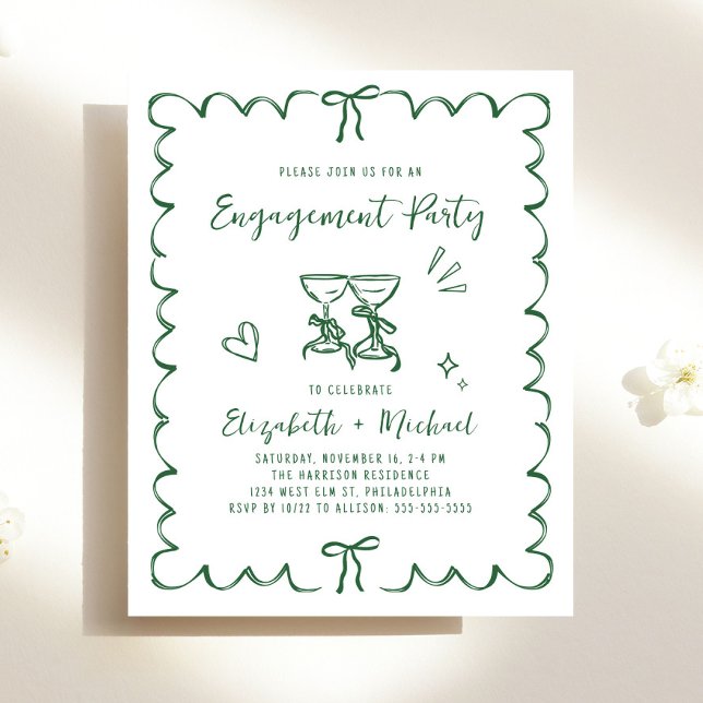 Nyckfull Vågig Ram Bröllopsförlovningsfest Inbjuda (Whimsical Wavy Frame Engagement Party Invitation)