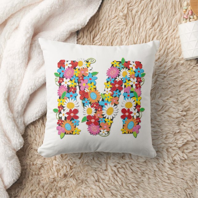 Nyckfull vårblomma Trädgårdsnamn Monogram 'M' Kudde (Filt)