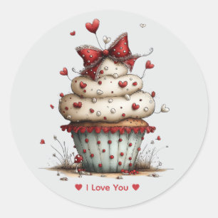 Nyckfull Vattenfärg Cupcake Kärlek Klistermärke