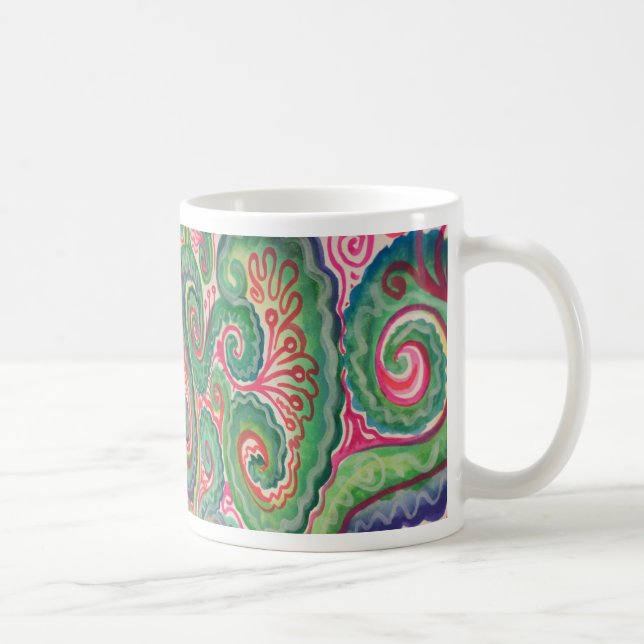Nyckfull vattenfärg: Rosa och ljust - grönt Kaffemugg (Höger)