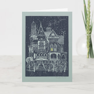Nyckfull Victorianhusjulkort Helgkort
