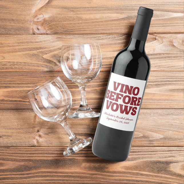 Nyckfull Vino före Löften Burgundy Bröllopsdusch Vinflaska Etikett (Skapare uppladdad)