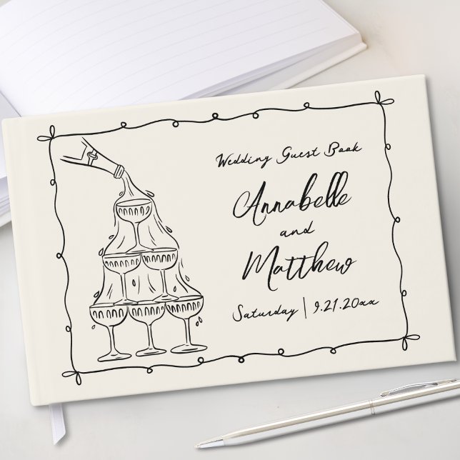 Nyckfull Vintage Handritad Bröllop Gästböcker (Whimsical Vintage Hand Drawn Wedding Guest Book)