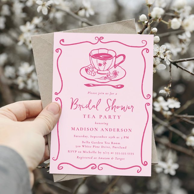 Nyckfull Vintage Rosa Bröllopsdusch Te-Fest Inbjudningar (Skapare uppladdad)