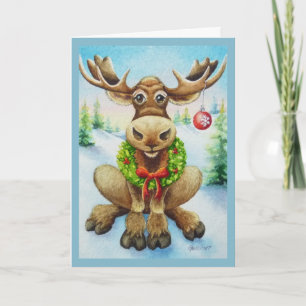 Nyckfull Vinter Jul Älg Akvarell Konst Kort