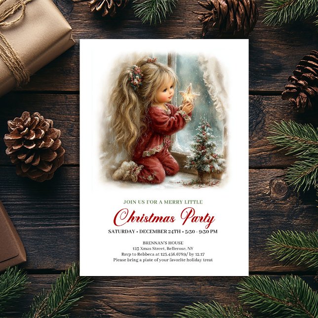 Nyckfull Vinterscen Flicka Festlig Partyn Invitati Inbjudningar (Whimsical Winter Scene Girl Festive Party Invitation

)
