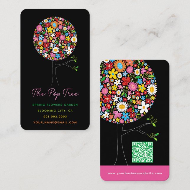 Nyckfull visitkort för vår blommorpopträd (Fram/baksida)