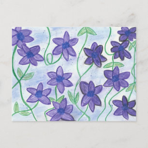 Nyckfull vykort för Vatten-Färg Violett-Liljar