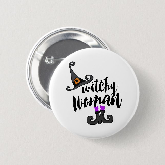 Nyckfull Witchy kvinna Halloween Knapp (Framsida & baksida)