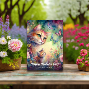 Nyckfulla akvarellblommor Kattmamma Mors dag Kort