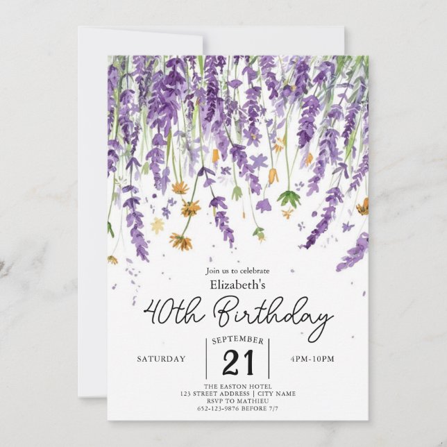 Nyckfulla antika vildblommor 40-årsdag inbjudningar (Framsida)