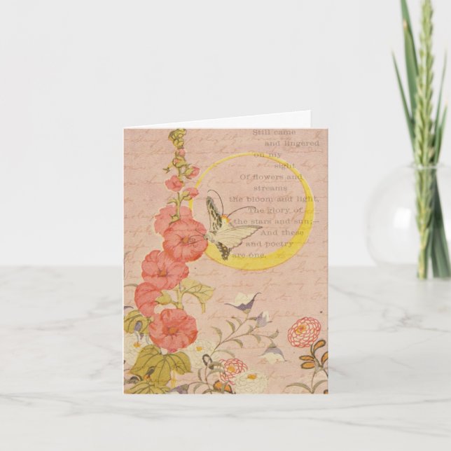 Nyckfulla blommor Tjejig rosa trädgård Måne Tack Kort (Framsida)