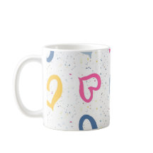 Nyckfulla färgglada hjärtan & prickig kaffemugg