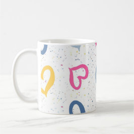 Nyckfulla färgglada hjärtan & prickig kaffemugg