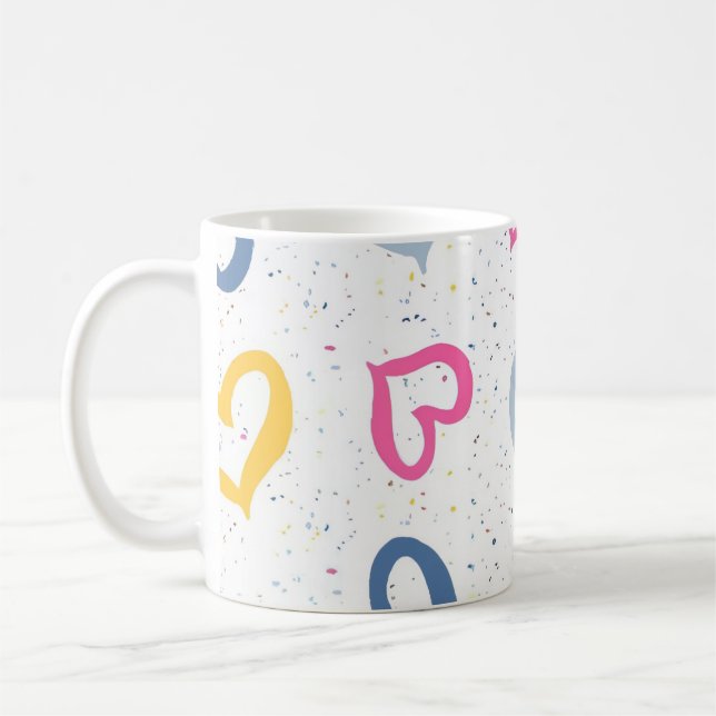 Nyckfulla färgglada hjärtan & prickig kaffemugg (Vänster)