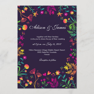 Nyckfulla färgrika blommor som gifta sig inbjudan