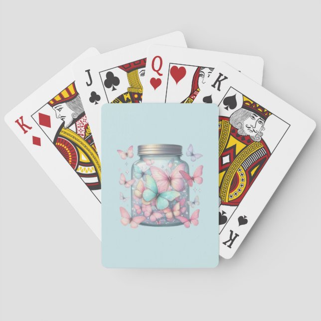 Nyckfulla fjärilar i en burk casinokort (Baksidan)