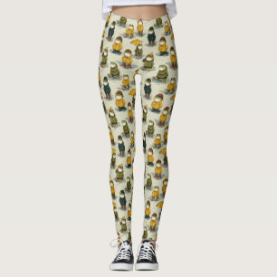 Nyckfulla grodor i regnrocksmönster leggings