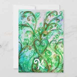 NYCKFULLA GRÖNA BLOMSTERHJÄRTA MONOGRAM INBJUDNINGAR