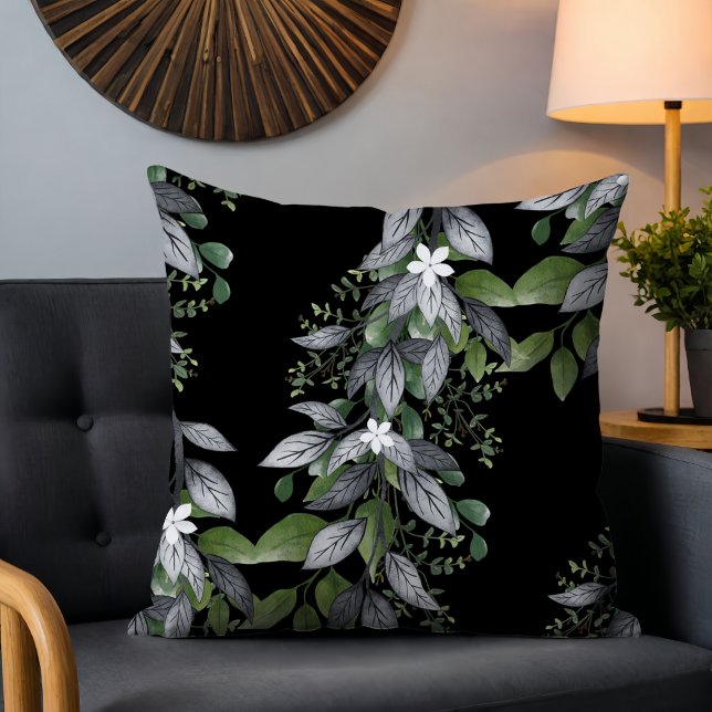 Nyckfulla hängande blommor och blad Svarta Kudde (Skapare uppladdad)