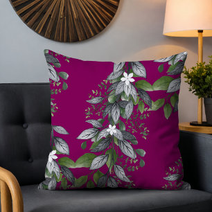 Nyckfulla Hängande Blommor och Löv Mörkt Fuchsia Kudde