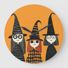 Nyckfulla Häxor Kusligt Söta Halloween Stor Klocka