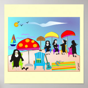 Nyckfulla nunnor konstaffisch "på för stranden" poster