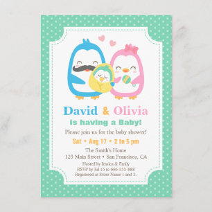 Nyckfulla Pingvinfamiljen Baby Shower-inbjudningar Inbjudningar