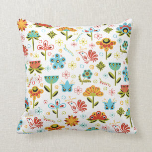 Nyckfulla Retro blommor och fåglar Kudde