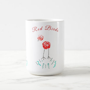 Nyckfulla röda fåglar - - konstverk kaffemugg