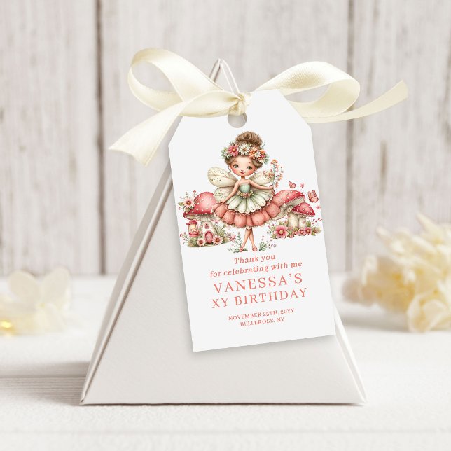 Nyckfulla Rosa Älva 3-års Födelsedagspresent Klist Presentetikett (Whimsical Pink Fairy 3rd Birthday Favor Gift Tags)