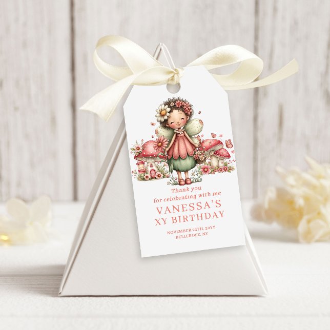 Nyckfulla Rosa Änglavingar 2-års Födelsedagspresen Presentetikett (Whimsical Blush Fairy 2nd Birthday Favor Gift Tags)