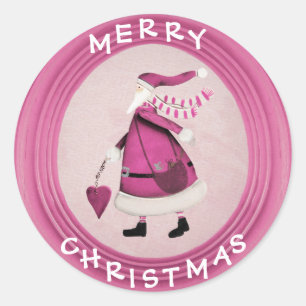 Nyckfulla rosa Retro Santa klistermärkear Runt Klistermärke