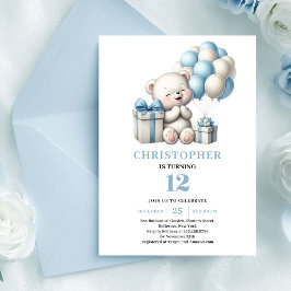 Nyckfulla teddybjörnballonger blå pojke födelsedag inbjudningar