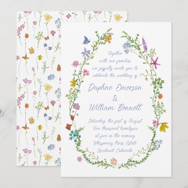 Nyckfulla Trädgård Vildblommor Bröllop Inbjudningar (Fram/baksida)