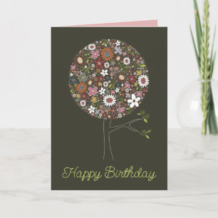 Nyckfulla vårblommor Pop Träd Chic Födelsedag Kort