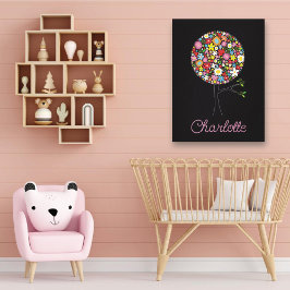 Nyckfulla vårblommor pop-träd Söta barnkammarsbild Canvastryck