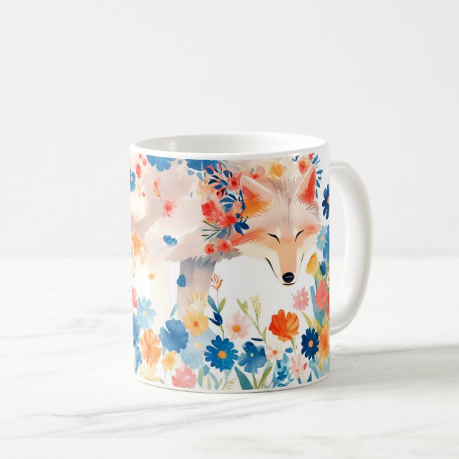 Nyckfulla varg i blomstrande blomsterträdgård kaffemugg (Framsida höger)