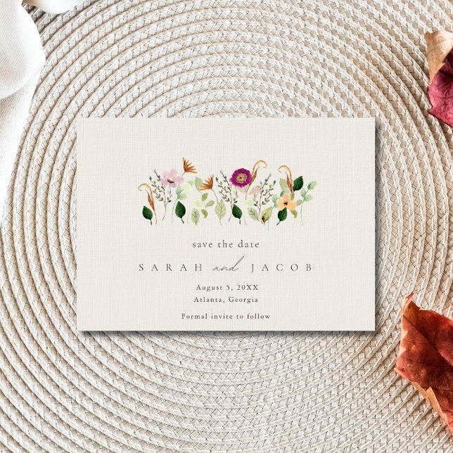 Nyckfulla Vildblommor Bröllop Spara Datumet (Whimsical Wildflowers Wedding Save The Date)