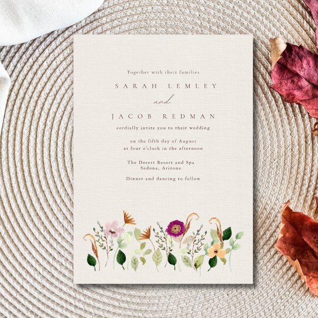 Nyckfulla Vildblommor Bröllopsinbjudan Inbjudningar (Whimsical Wildflowers Wedding Invitation)
