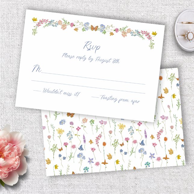 Nyckfulla vildblommor OSA kort (Whimsical Wildflowers RSVP Card
)