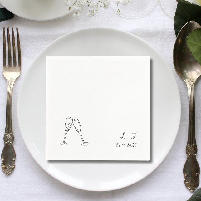 Nyckfulla vinglas Anpassade initialer Bröllop Pappersservett (Whimsical wine glasses custom initials wedding napkins add playful personalized charm to receptions.)